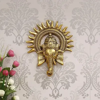 5. eCraftIndia Golden Lord Ganesha with Sun Decorative Metal Wall Hanging Art Decorative Showpiece for Wall Decor