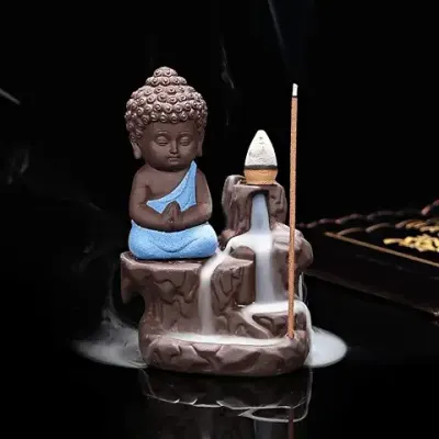 13. eCraftIndia Meditating Monk Buddha Smoke Backflow Cone Incense Holder Decorative Showpiece with 10 Free Smoke Backflow Scented Cone Incenses