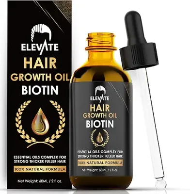 14. Elevate Hair Growth Oil - Biotin Hair Growth Serum & Castor Oil Natural Vitamin Rich Treatment for Stronger Thicker Longer Hair Regrowth & Thickening - Prevent Hair Loss for Women and Men 2 Fl Oz 60mL