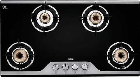 6. Elica Slimmest 4 Burner Auto Ignition Gas Stove with Double Drip Tray and Forged Brass Burners