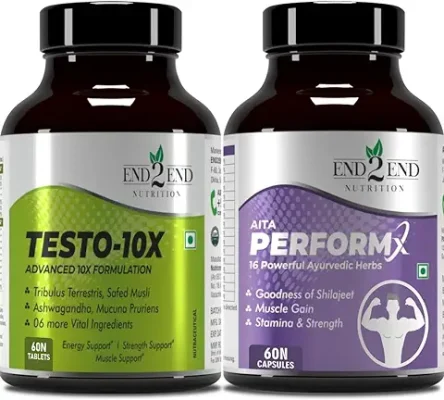 12. End2End Nutrition Testo-10X and PerformX Natural Testosterone Booster Supplement for Men with Shilajit