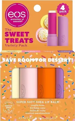 12. eos Super Soft Shea Lip Balm Sticks - Sweet Treats Variety Pack | Lip Moisturizer | 4 Lip Balms, Marshmallow