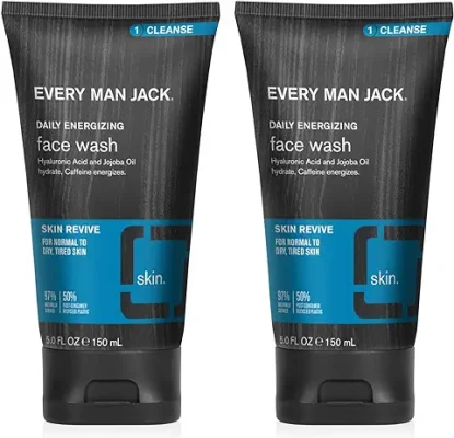 14. Every Man Jack Daily Energizing Face Wash for Men - Deeply Cleanse, Moisturize, and Revive Dry, Tired Skin with Hyaluronic Acid Caffeine 5 oz Men's Twin Pack