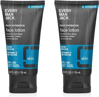13. Every Man Jack Daily Hydration Face Lotion for Men - Deeply Moisturize and Revive Dry, Tired Skin with Hyaluronic Acid, Caffeine, and Green Tea - 2.5 oz Men's Face Lotion - Twin Pack