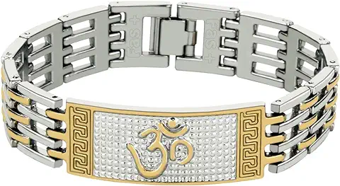 3. Fas + IB02 Silver Gold Multi Colour High Durable Plated Finish Lord Shiv Om Positive Energy Feel Kada Bracelet For Men & Boys