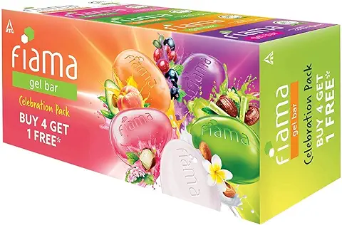 12. Fiama Gel Bar Celebration Pack With 5 unique Gel Bars & Skin Conditioners For Moisturized Skin, 625g (125g - Pack of 4+1), Soap for Women & Men, For All Skin Types