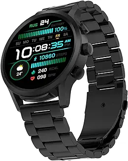 4. Fire-Boltt Newly Launched Infinity Luxe Vivid 1.6” HD Round Display, Stainless Steel Luxury Smartwatch 4GB Inbuilt Storage, Bluetooth Calling, TWS Connectivity, 100+ Watch Faces (Black)