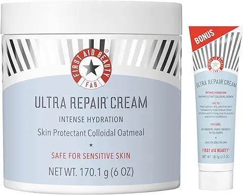 13. First Aid Beauty Ultra Repair Cream Intense Hydration Moisturizer for Face and Body - Strengthens Skin Barrier + Instantly Relieves Dry, Distressed Skin + Eczema - 6 oz + Bonus 1 oz Travel Size