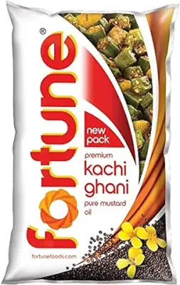 3. Fortune Premium Kachi Ghani Pure Mustard Oil, 1 ltr pouch