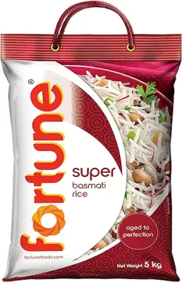 8. Fortune Super Basmati Rice, Raw Rice, Aged to Perfection, 5 kg