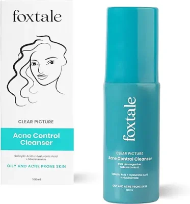 9. FoxTale 2% w/w Salicylic Acid Face Wash for Oily & Acne Prone Skin, With Niacinamide and Hyaluronic Acid, Controls Oil & Kills Acne Causing Bacteria, Acne Control Cleanser for Men & Women - 100 ml