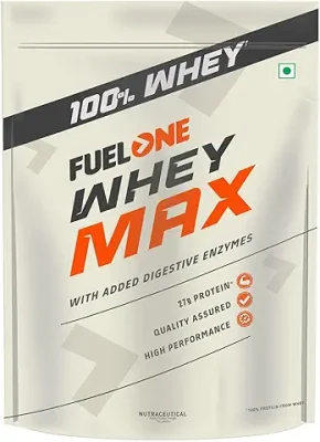 13. FUELONE Whey Protein Max Pouch Pack, Whey Protein Concentrate & Whey Protein Isolate, 27 G Protein, 5.96 G Bcaas & 4.7 G Glutamic Acid Per Scoop (Chocolate, 1 Kg / 2.2 Lb)