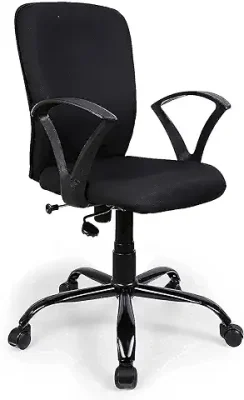 14. FURNICOM CHAIRSTM Armo Medium Back Ergonomic Office Chair Computer & Study Chair for Work from Home Spine Shaped Chair Back for Good Lower Back Support Metal Powder Coated Base Fabric (Black)