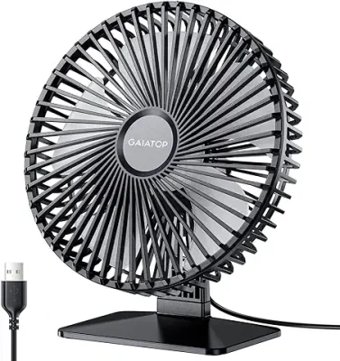 gaiatop Small Table Fan, 6.5 Inch Portable Mini Powerful Desktop Table Fan with 3 Speeds 90° Adjustable Small Personal Cooling Fan for Home Office (Transparent Blade)