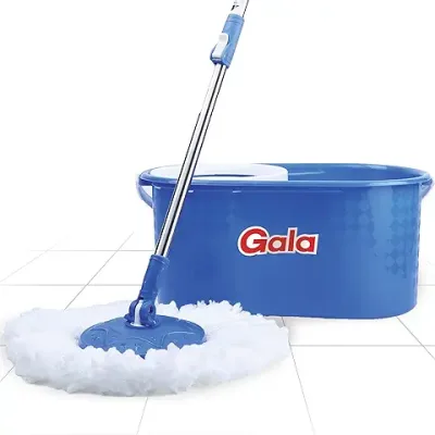 4. Gala Aqua Spin Mop with 4 Wheels & Big Bucket with 2 Microfiber Refills, Floor Cleaning Mop with Bucket, pocha for Floor Cleaning, Mopping Set (White and Blue)