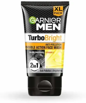 3. Garnier Men, Face Wash, Brightening & Anti-Pollution, TurboBright Double Action, 150 g