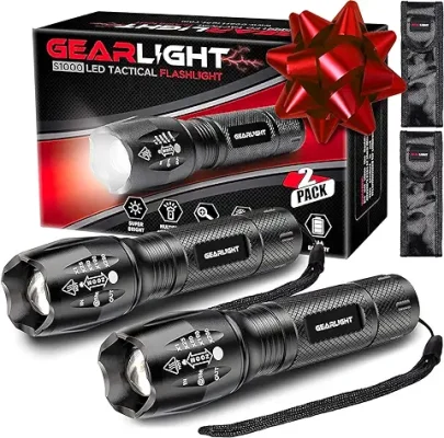13. GearLight Stainless Steel Tactical Flashlight S1000 [2 Pack] - High Lumen, Zoomable, 5 Modes, Water Resistant, Handheld Light - Best Camping, Outdoor, Emergency, Everyday Flashlights