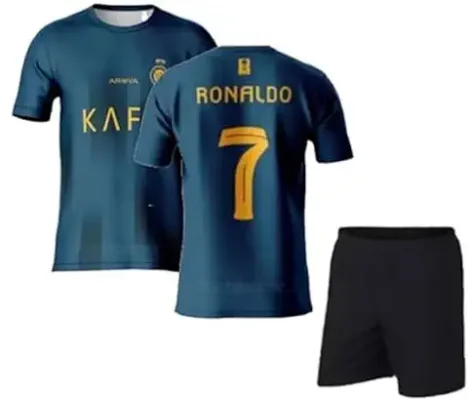 1. Generic Al_nasr Away Ronaldo 7 Football Team Official Home Jersey Tshirt 22/23 with Black Shorts (Kids,Boys,Men)