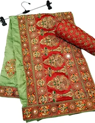 13. Generic Women's Heavy Embroidery Work Silk Saree with Unstitched Blouse