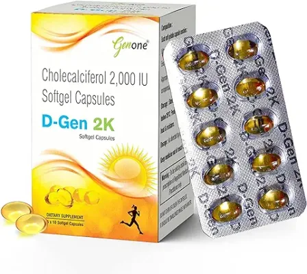 10. Genone DGen 2k Vitamin D3 Capsules for Strong Bones and Immunity (60 Capsules)
