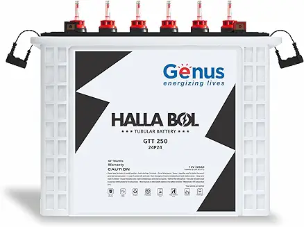 1. Genus Hallabol GTT250 Tall Tubular 220 AH Inverter Battery for Home, Office or Solar Use, 48 Months Warranty, Black & White