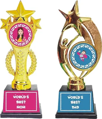 5. Gifts Bucket Birthday Anniversary Couple Gifts for Mom Dad Couple Trophy Award Set of 2 Worlds Best Mom Dad