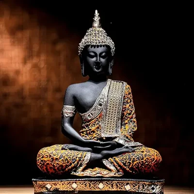 10. Global Grabbers Polyresin Sitting Buddha Idol Statue Showpiece for Homedecor Decoration Gift Gifting Items-Org_Blk-Bs2-(00), Multicolored