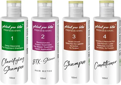 13. Global Pro Bliss Botx Shinee Treatment - 100ml Kit | Repairs & Strengthens Hair | Protein Keratin Treatment | Clarifying Shampoo 100 ml | Botox 100 ml | Sulfate Free Shampoo & Conditioner 100 ml