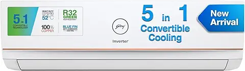 8. Godrej 1 Ton 3 Star, 5-In-1 Convertible Cooling, Inverter Split AC (Copper, I-Sense Technology, 2023 Model, AC 1T EI 12TINV3R32-GWA Split, White)