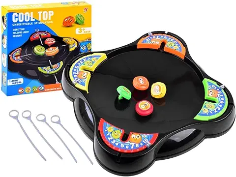 12. Goyal's Cool Top Spinning BeyBlades Game Gyro Battle Toy On Classic Super Arena Disk for Kids, 2-4 Players with 4 BeyBlades Spinners & Launchers (Black)