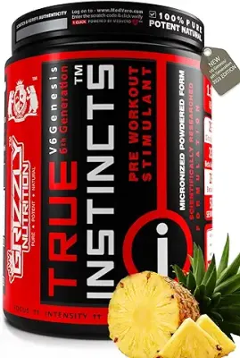 13. Grizzly Nutrition True Instincts Pre Workout - V6 Genesis-/6Th Generation 300Gram/ Upto 60 Servings, Citrulline, Beta Alanine, Theanine +13 Performance Boosters (Fresh Pineapple Flavour), Powder