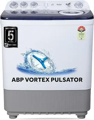 10. Haier 8 Kg 5 Star Voltex Pulsator Semi-Automatic Top Load Washing Machine (HTW80-186, 2023 Model, Black Board)