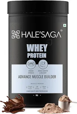 10. Halesaga Whey Protein Powder for Men & Women with Digestive Enzymes - Premium ISO-BLEND of Whey Isolate, Concentrate & Hydrolysate for Big Muscle Growth and Performance - 1KG Swiss Chocolate Flavour