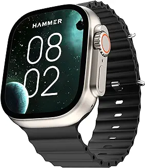 9. HAMMER Active 2.0 1.95" Display Bluetooth Calling Smart Watch with Metal Body, in-Built Games, Wireless Charging, AOD, 600 NITS Brightness (Black)