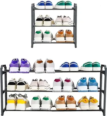 Flexible Combination Shoe Rack for Entryway, 4 Tier Vertical Shoe Rack,Shoe Organizer for Closet, Free Standing Small Shoe Shelf , Plastic Stackable