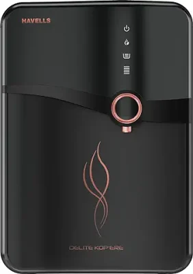 5. Havells Delite Kop'ere Water Purifier (Black), RO+UV+pH Balance, 7 Stages, 6.5L Stainless Steel Tank,Copper+Zinc+Minerals, Suitable for Borwell, Tanker & Municipal Water