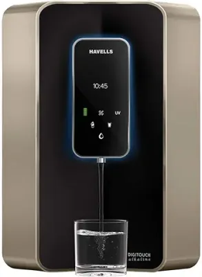 8. Havells Digitouch Alkaline Water Purifier (Champagne & Black), RO+UV+Alkaline, SMART TOUCH Water Dispense, Copper+Zinc, 8 Stage Purification, 6L Tank, Suitable for Borwell, Tanker & Municipal Water