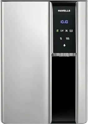 10. Havells Gracia Alkaline Water Purifier (Silver & Black), RO+UV+Alkaline, Hot, Warm & Ambient Water, Copper+Zinc+Minerals, 8 Stage Purification, 7.5L SS Tank, Suitable for Borewell & Tanker Water Also
