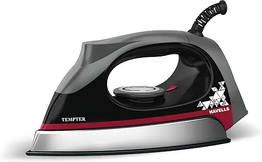 14. Havells Tempter 1000W Dry Iron Press with Greblon E2 Grade Non-Stick Coated Sole Plate Aerodynamic Design with Shock proof front 2 Year Warranty