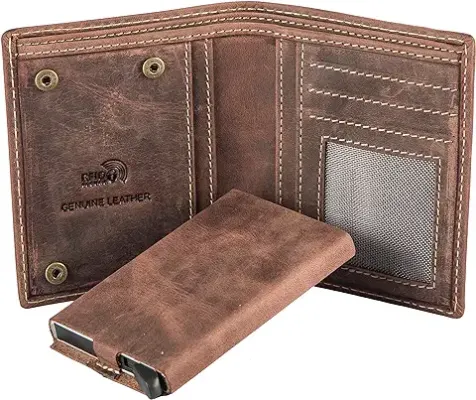 1. HIDE & SKIN RFID Manchester Genuine Leather Wallet with Detachable Card Case for Men with Gift Box (Redwood Brown)