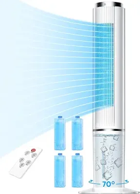 2. HIFRESH Air Cooler for Home, 107CM Tower Cooler w/ 3 Speeds & 4 Modes, 12H Timer, LED Touch Screen, 4L Water Tank, Remote, 4 Ice Packs, 80W Low Power Consumption Evaporative Air Cooler for Room