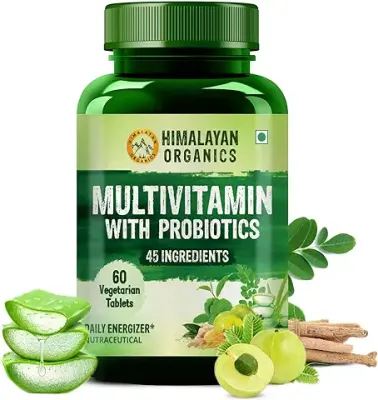 7. Himalayan Organics Multivitamin With Probiotics - 45 Ingredients Supplement For Men And Women | Vitamin C, D, E, B3, B5, B12, Zinc, Magnesium, Giloy & Biotin | Good For Bone & Joint Support | Gut health - 60 Veg Tablets