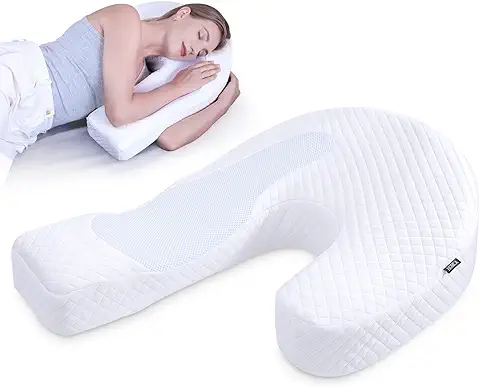 11. HOMCA Pillow for Side Sleeper Body Pillow for Adults Memory Foam Pillow with U-Shaped Contoured Support for Neck