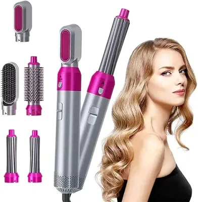 13. Hot Air Brush for 5 in 1 Hot Air Styler Hair Dryer Comb Multifunctional Styling Tool Fast Heating Crimper Wand Curler in All Hair Type,Negative Ion Comb for Straightening (pink)