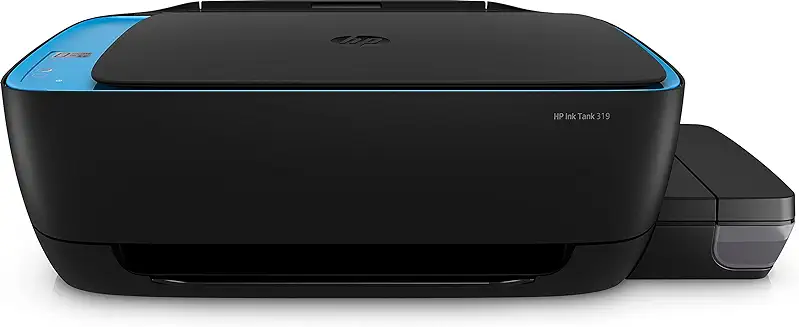 13. HP Ink Tank 319 Printer, All-in-One, Print, Copy, Scan, Hi-Speed USB 2.0, Up to 8/5 ppm (black/color), 60-sheet input tray, 25-sheet output tray, 1000-page duty cycle, Color, Z6Z13A