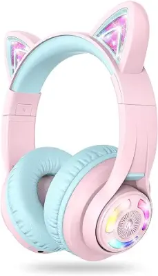 13. iClever BTH13 Bluetooth Kids Headphones with Mic, Over Ear Headphone Wireless Cat Ear Headphones for Girls Birthday Gift Safe Volume Limited, 45H Playtime Portable Headset for Tablet/PC, Pink