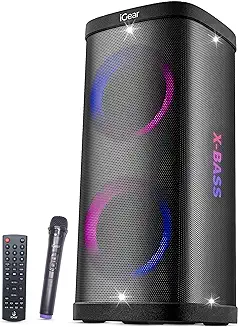 13. iGear X-Bass 100 Portable Bluetooth Party Speaker, 100W Monstrous Pro Sound, Dynamic Light Show, Upto 9Hrs Playtime, Built-in Powerbank, Guitar & Mic Support,TWS Function (Black)