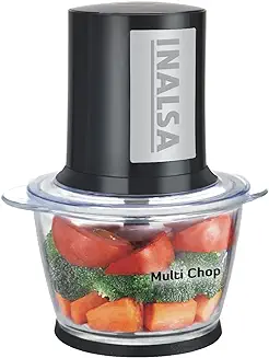 12. INALSA Chopper For Kitchen & Meat Grinder with Extra Large Capacity Glass Bowl |100% Pure Copper 500Watt Motor| Stainless Steel Double Layer Blade| Chop, Mince & Puree|2 Year Warranty