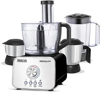14. Inalsa Food Processor Professional with Mixer Grinder INOX 1000 Plus,Copper Motor 1000 Watts,Precise Electronic 25 Speeds Knob,14 Function,3 Pre-set Buttons, Food Grade Blender Jar,304 SS Grade 2 Jars