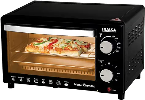 11. Inalsa Oven MasterChef 10BK OTG (10Liters) with Temperature Selection 800 W, Powder Coated Finish, Includes Baking Pan, SS Grill Tray, Hand Glove (Black;Silver)